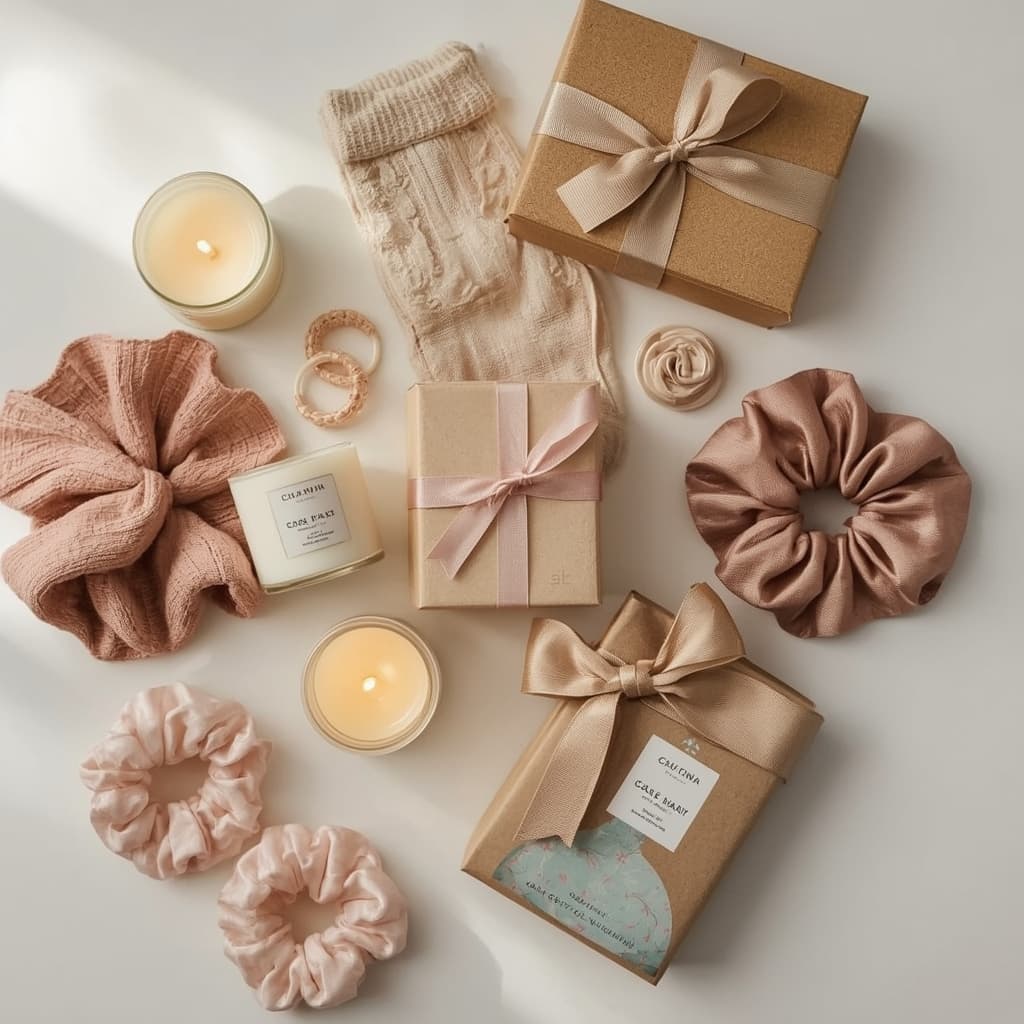 Soft and cosy Secret Santa gifts for her including candles and self-care items