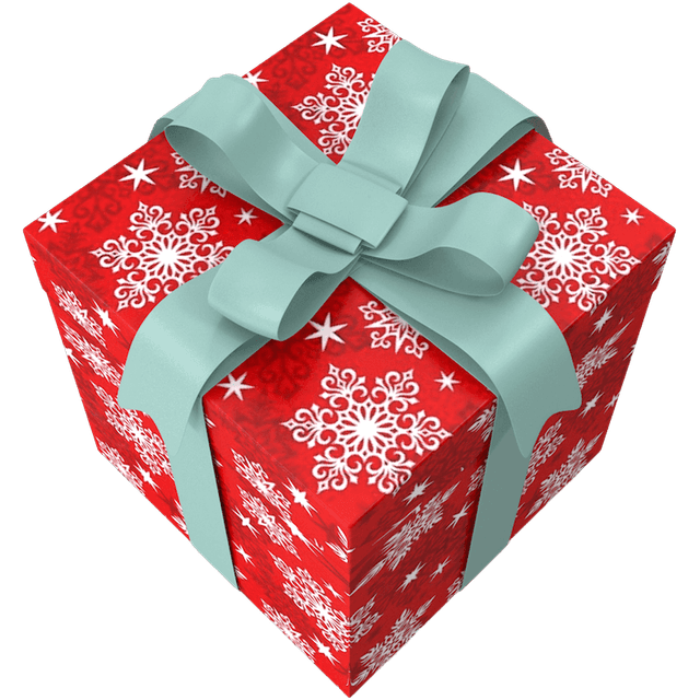 Red Christmas gift box with teal ribbon – Santa Secret Gifts logo hero